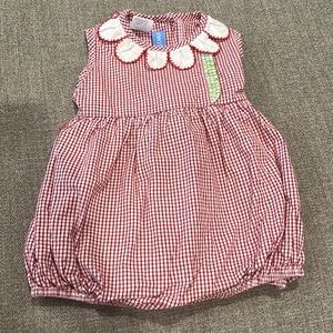 Adorable baby girls red and white check bubble by Mondays Child